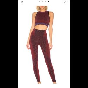 Women's Red Burgundy Space Crop Top and leggings